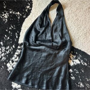 VINTAGE EXPRESS 93% Silk Black Halter Top Backless XS Sexy Going Out Top Witchy